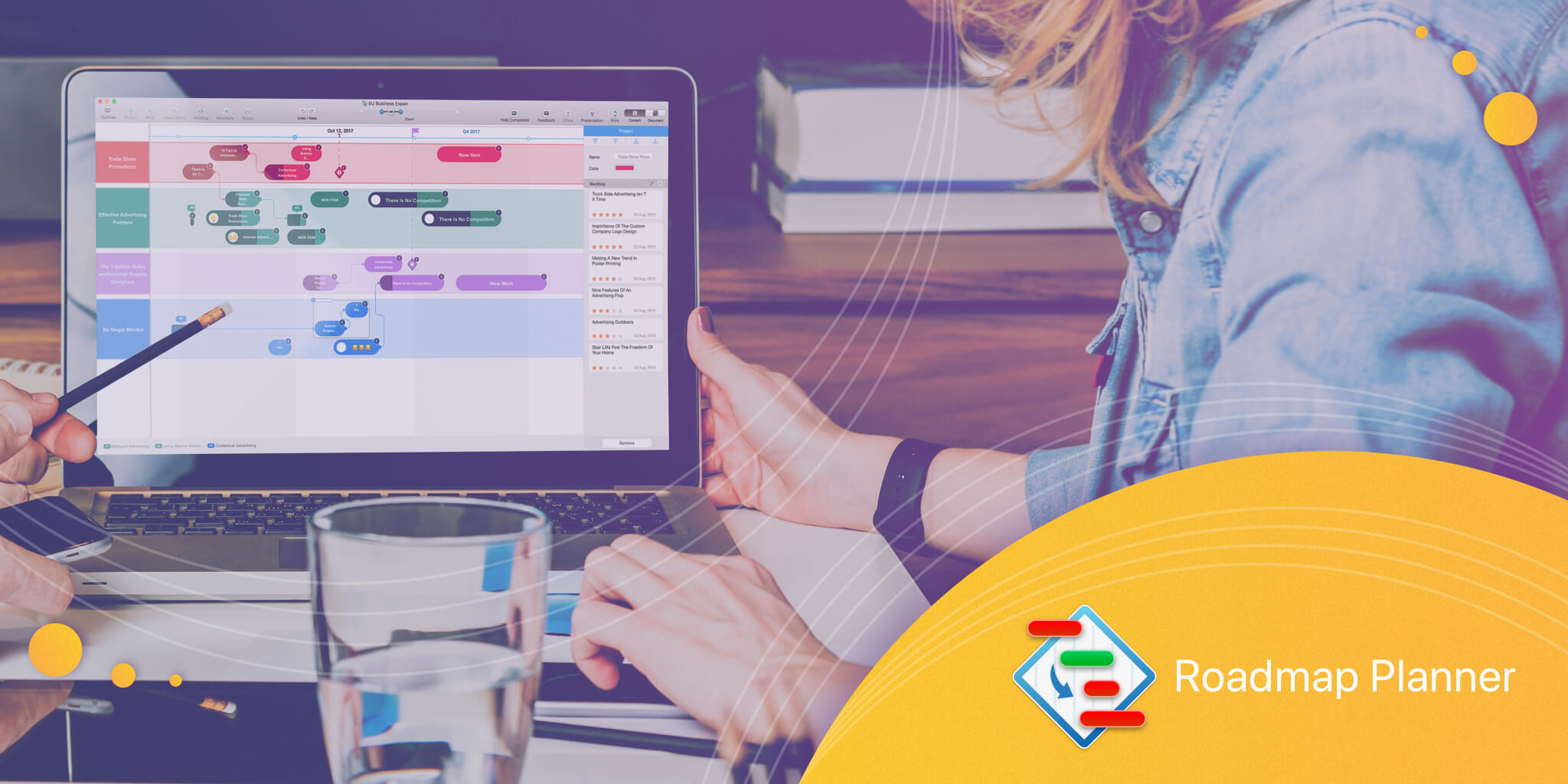 Business strategy meeting using Roadmap Planner Gantt charts