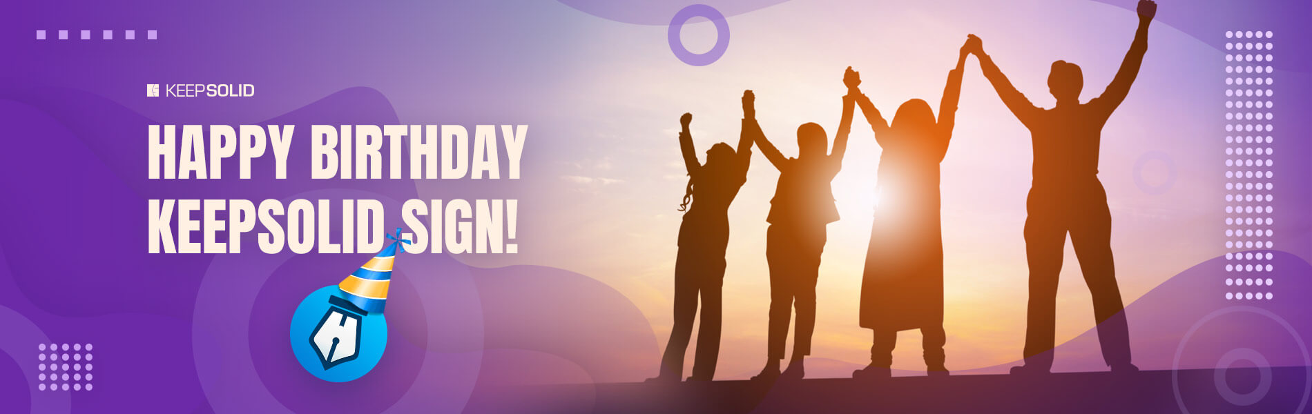 Silhouette of Business People Celebrating a Birthday of Electronic Signature Solution by KeepSolid.