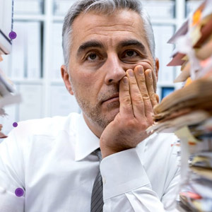 executive working in the office and overloaded with work just got invite to another strategy meeting