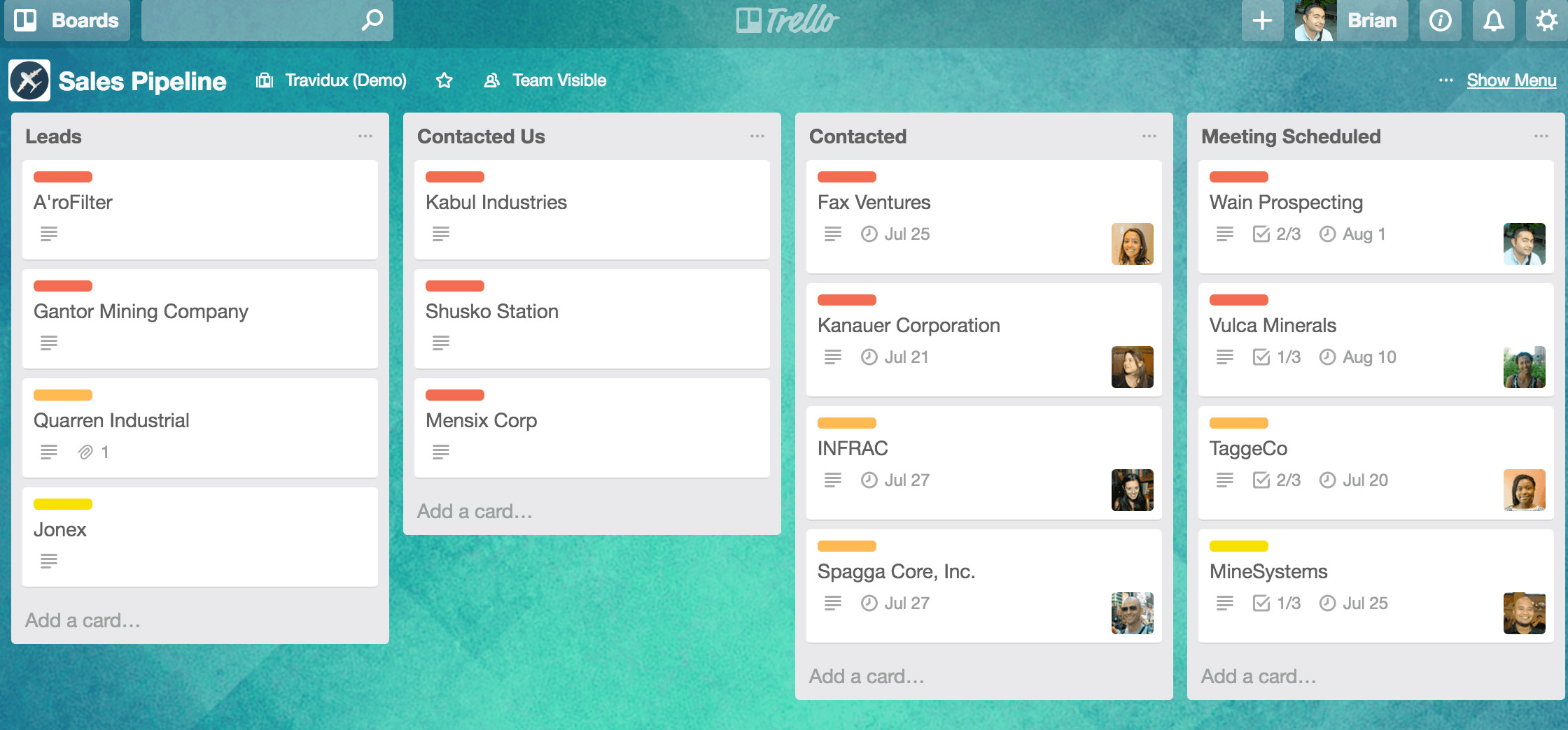 Trello board sales pipeline interface