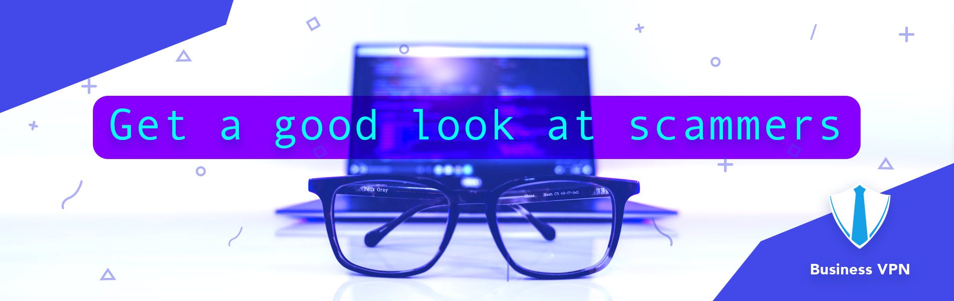 using glasses to see a notebook with a message from scammers clearly