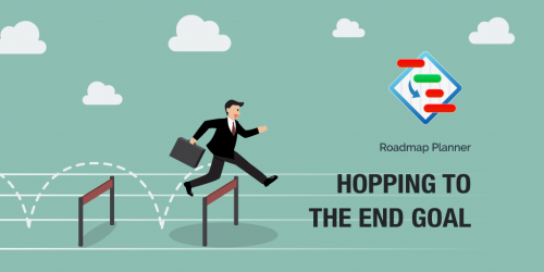 Businessman jumping over hurdle - milestones in Roadmap Planner concept