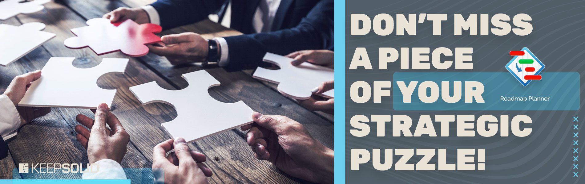 Business people and puzzle on wooden table, symbolizing the strategy and strategic planning as a puzzle