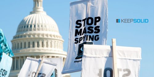 Signs held by protesters during a rally against mass surveillance in Washington, DC