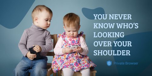 Little boy and girl playing with mobile phones with Private Browser