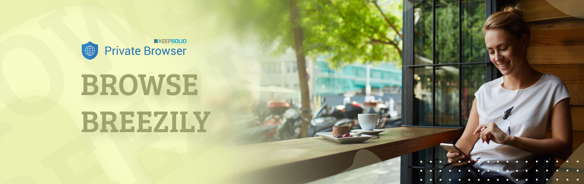 Charming woman with beautiful smile reading good news on mobile phone during rest in coffee shop using secure Private Browser