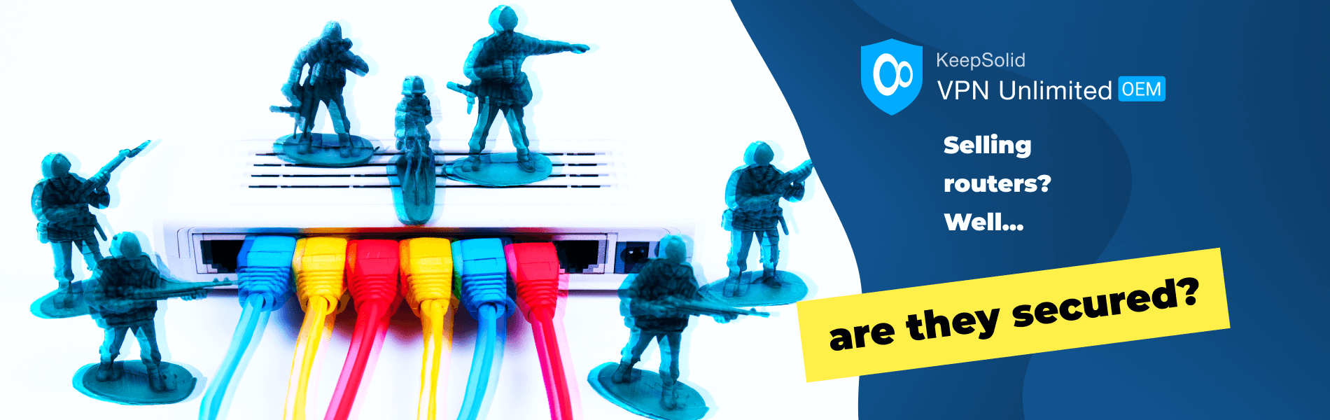 Network security with toy soldiers guarding router like VPN Unlimited OEM for routers