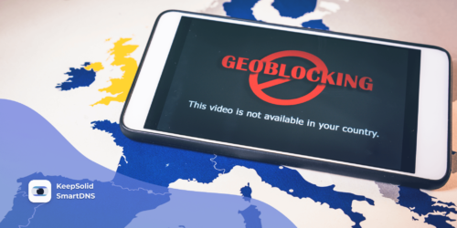 Smartphone with geo-blocking over EU map. One of the reasons for the problem of Netflix not working (or any other streaming services)