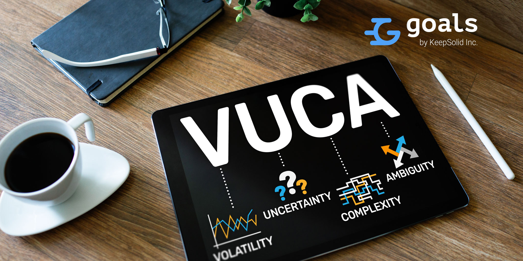 VUCA world concept on screen - volatility, uncertainty, complexity, ambiguity