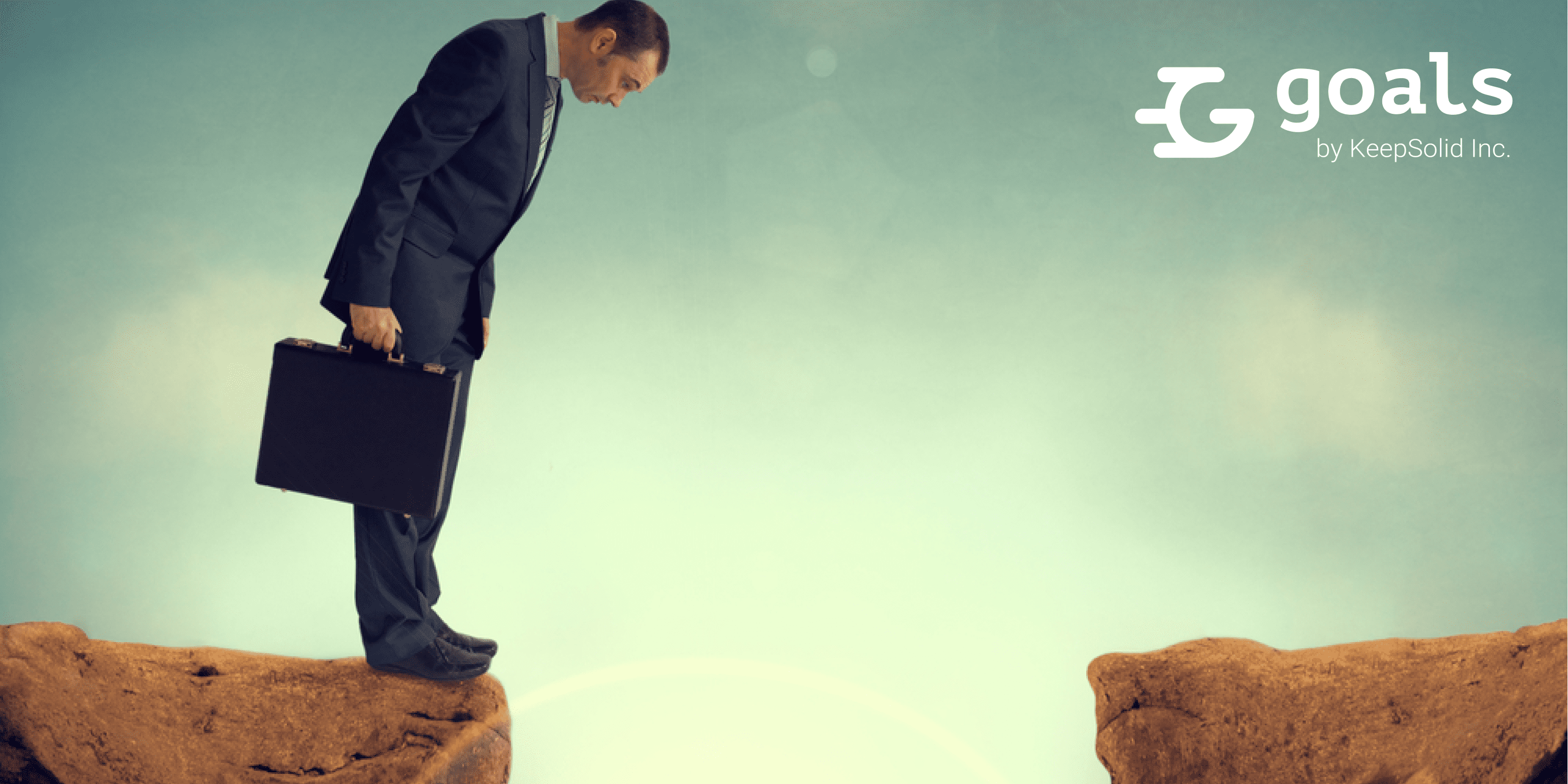 Businessman nervously facing an obstacle challenge, which he will overcome with gap analysis and KeepSolid Goals