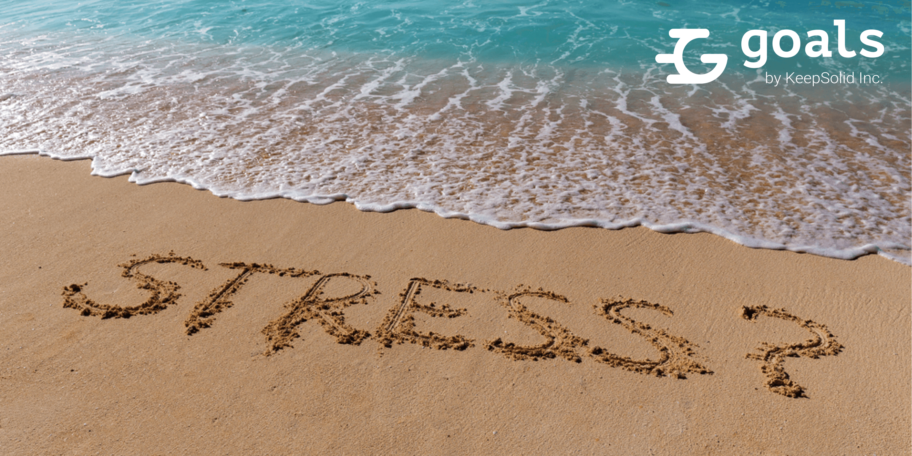 Sign STRESS on the beach with turquoise water, concept of stress at work