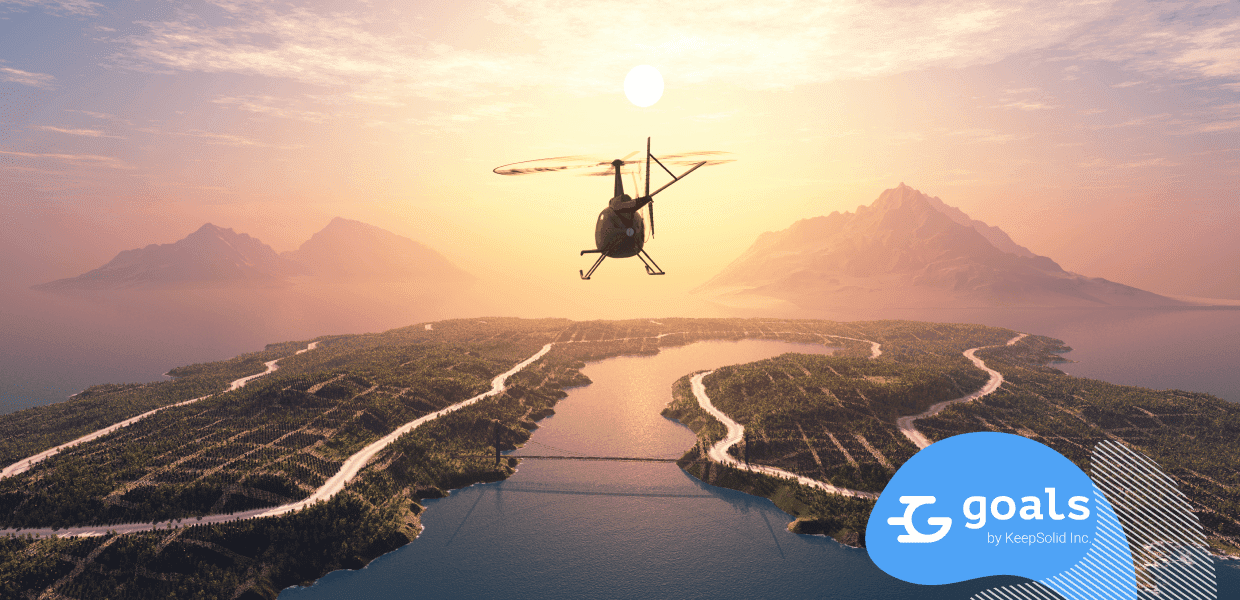 A flying helicopter symbolizing helicopter view on your business