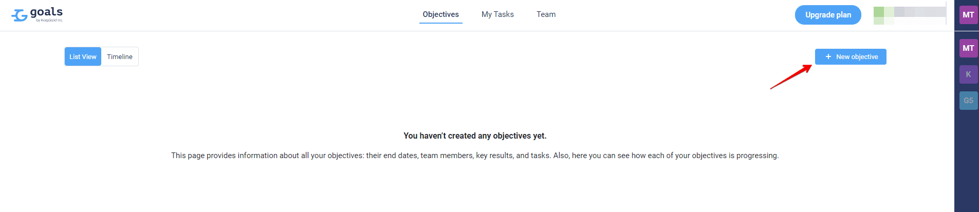 Create new Objective in Goals by KeepSolid