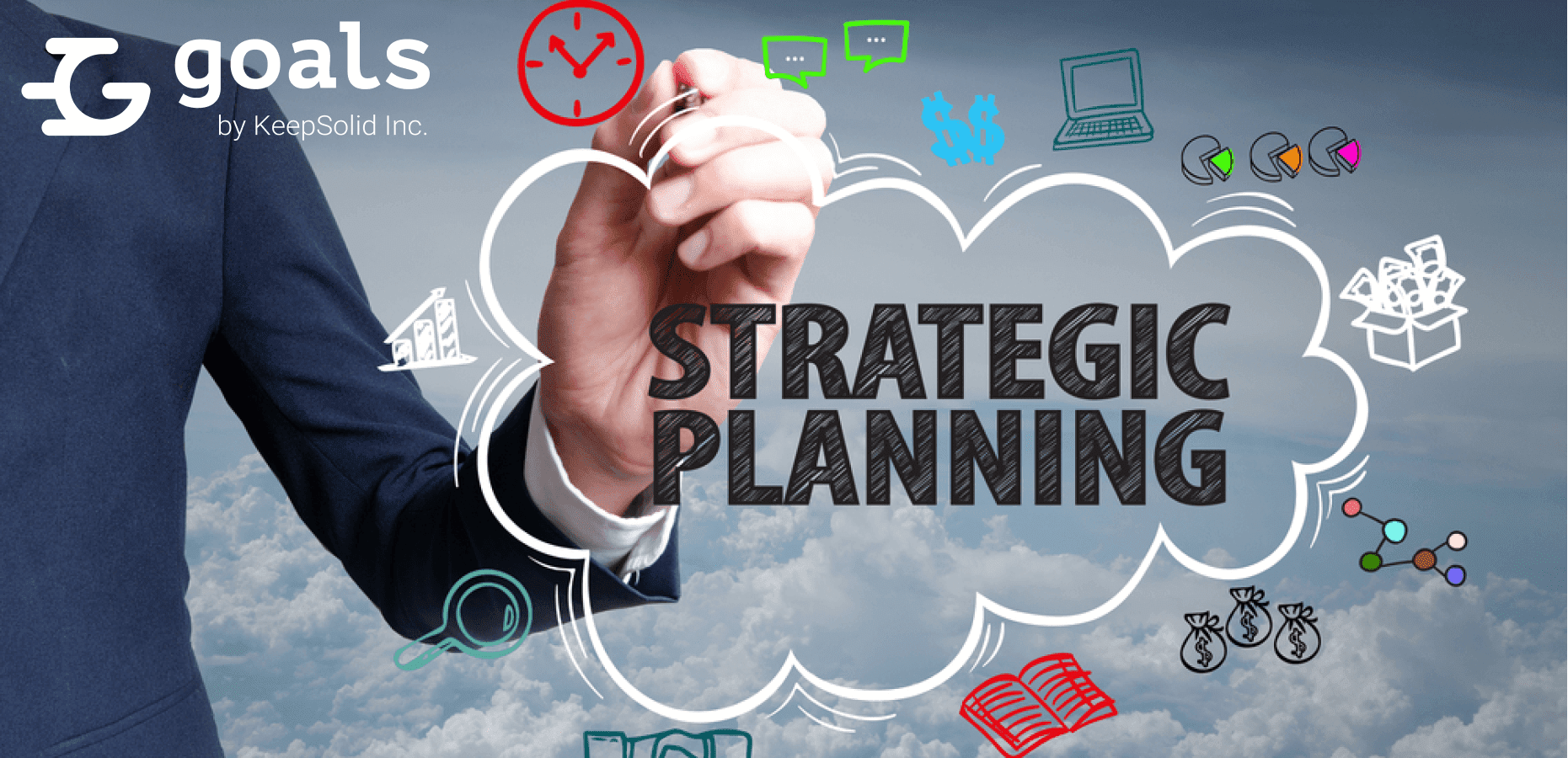 Businessman painting a cloud with the text Strategic planning