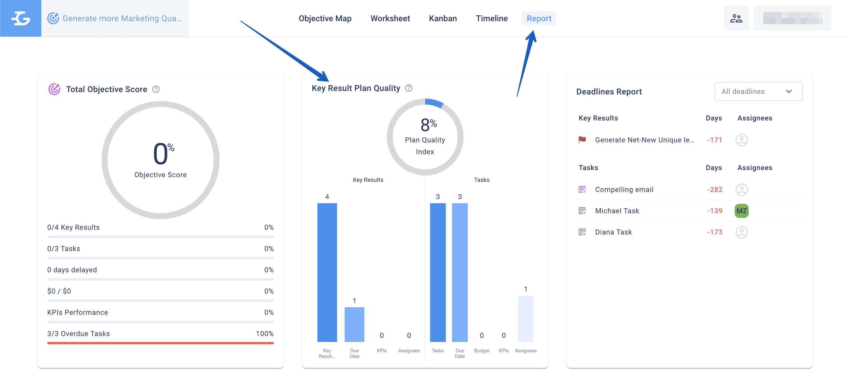 Key Result Plan Quality on the Report tab