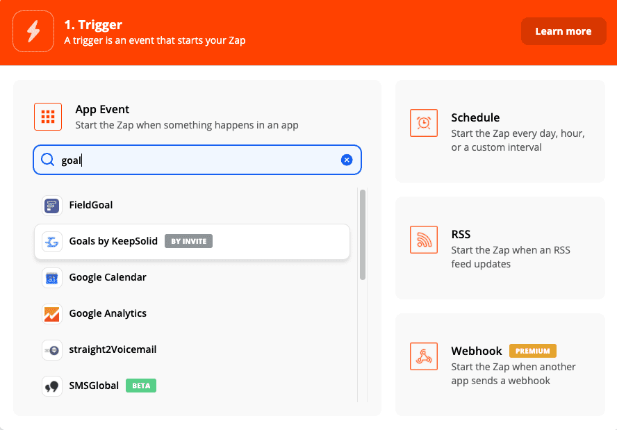 Zapier integration with KeepSolid Goals