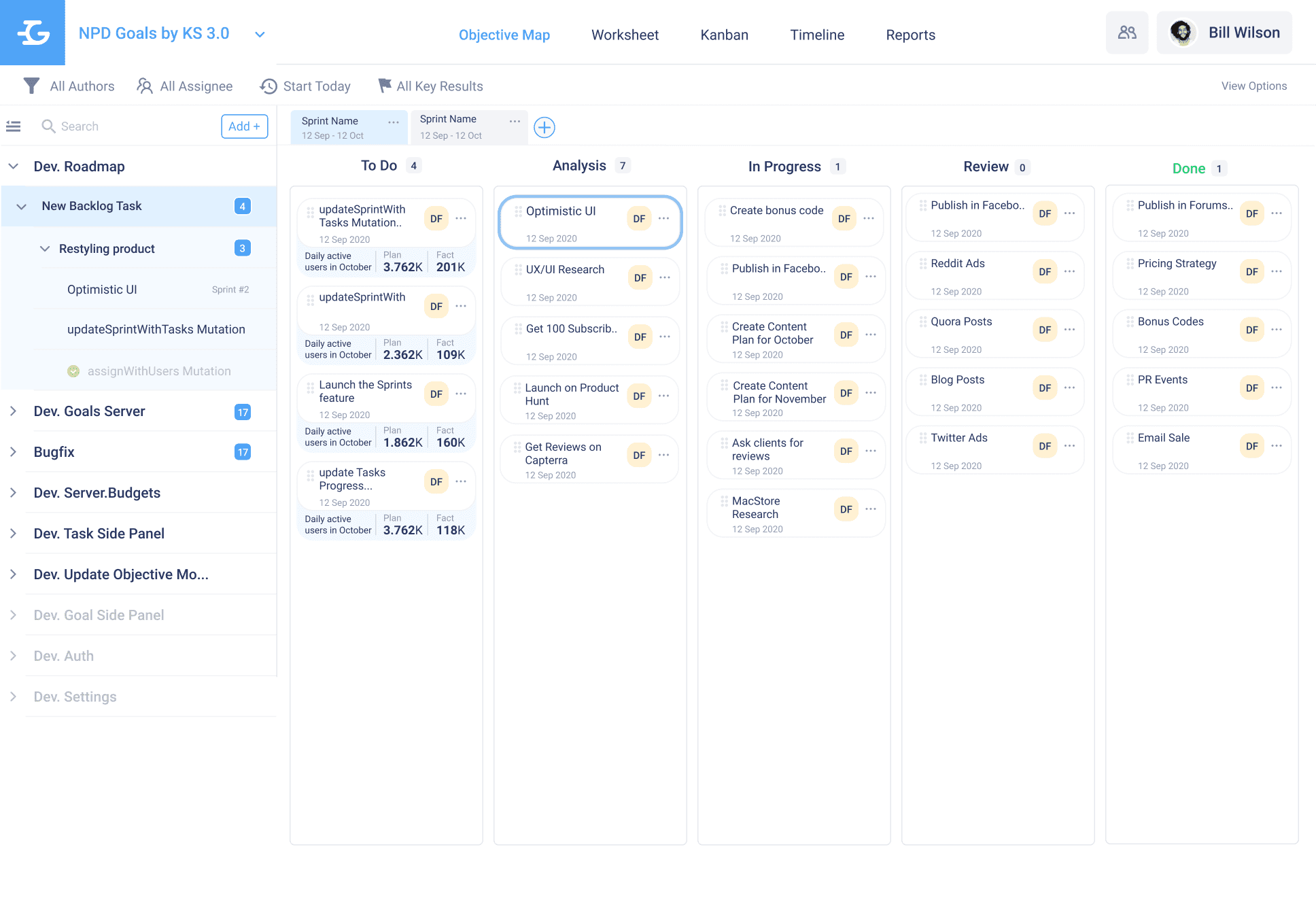 How to work with Kanban board in Goals