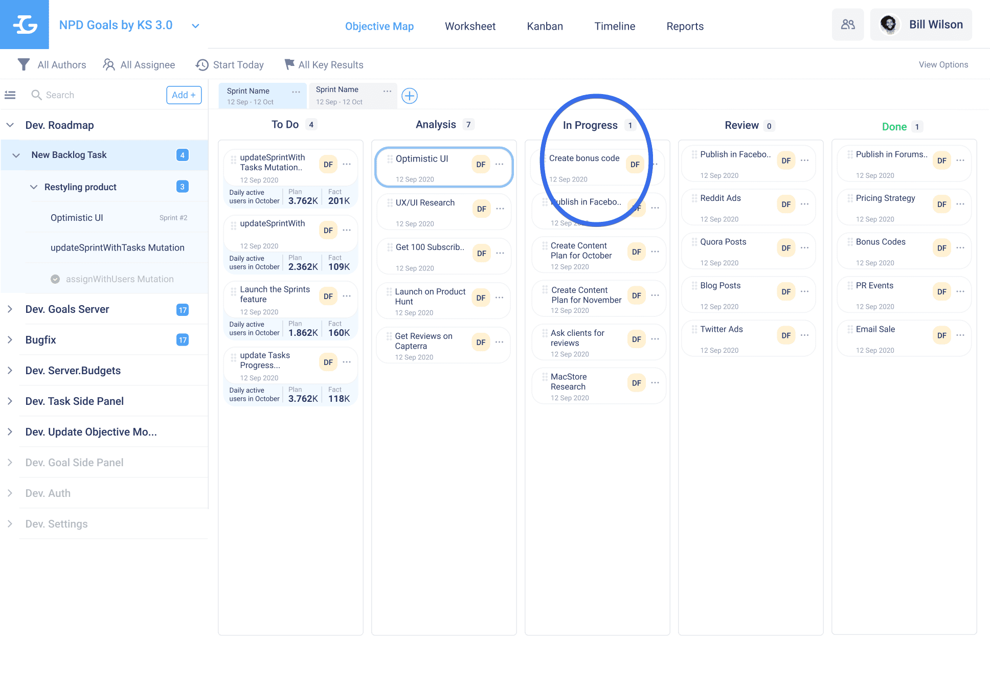 Kanban In Progress column