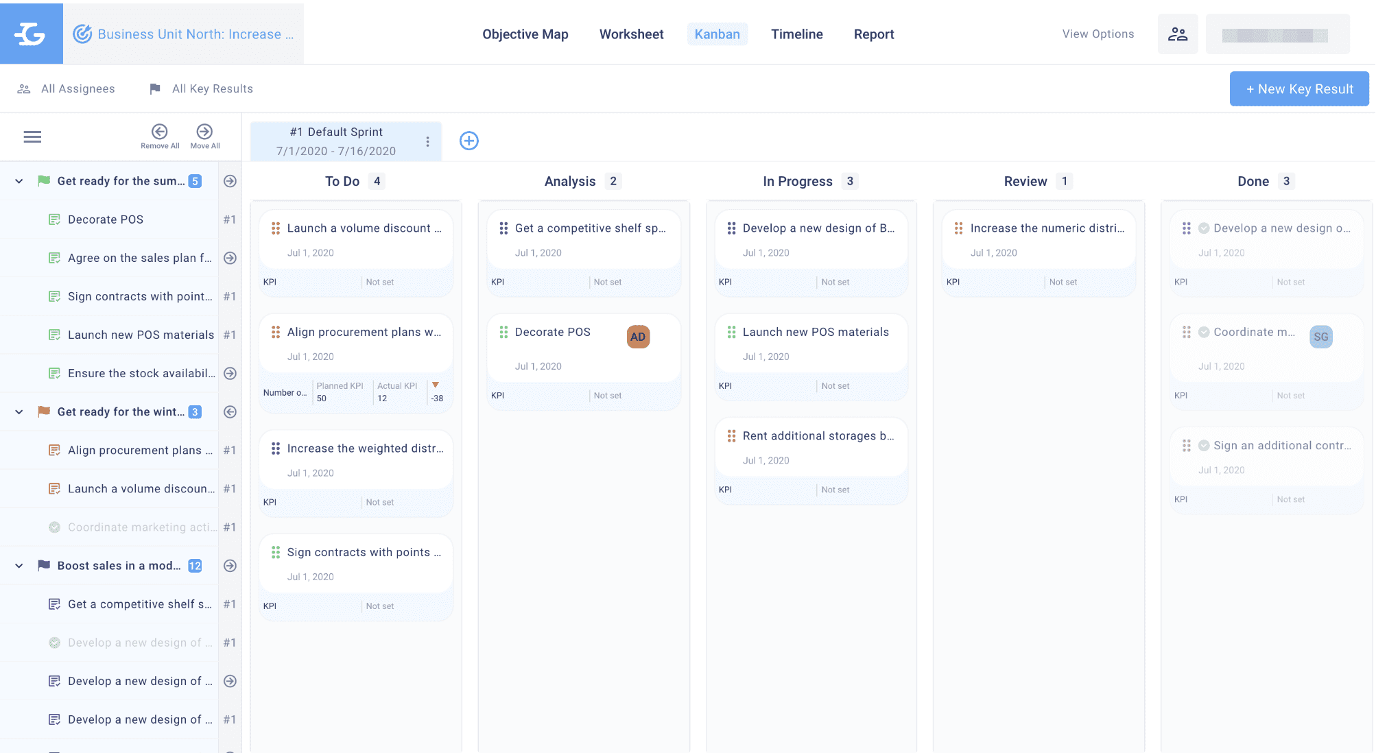 Kanban board in Goals