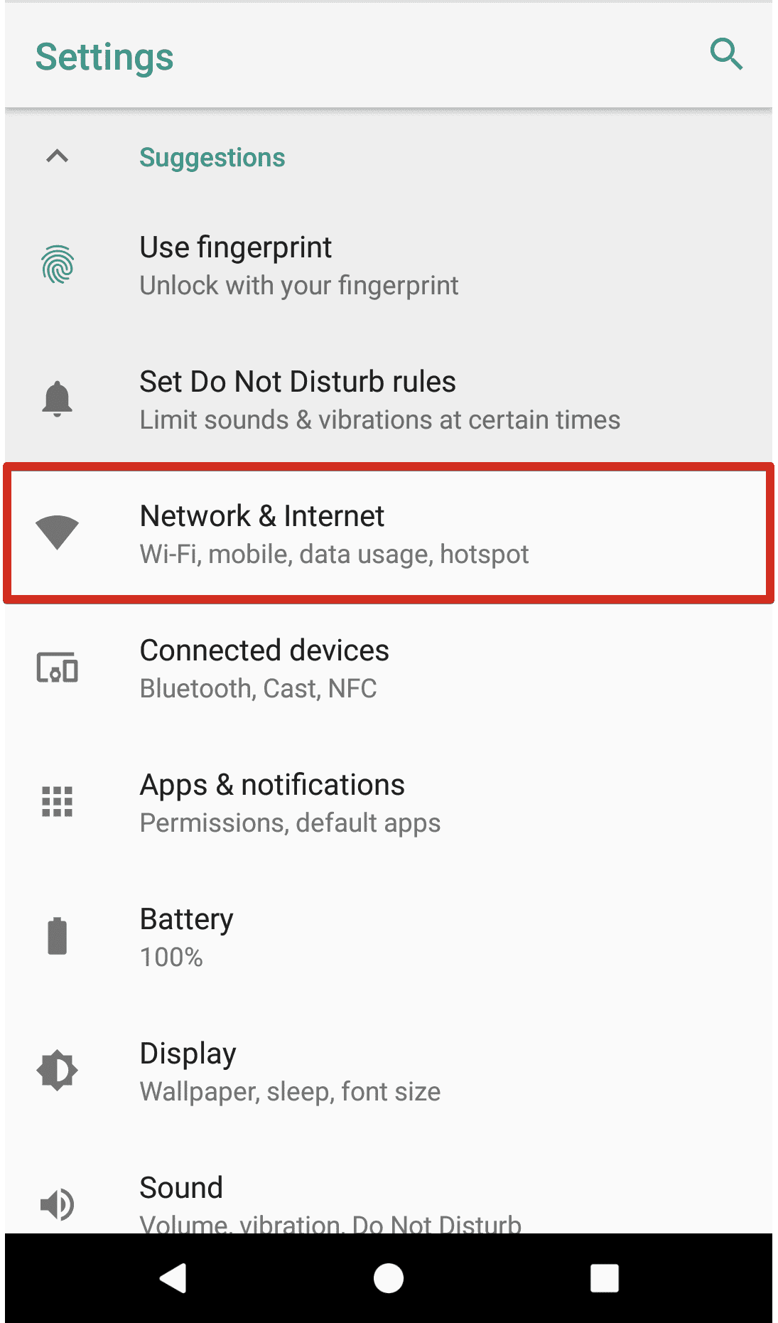 Change DNS on Android 8 - go to Settings > Network and internet