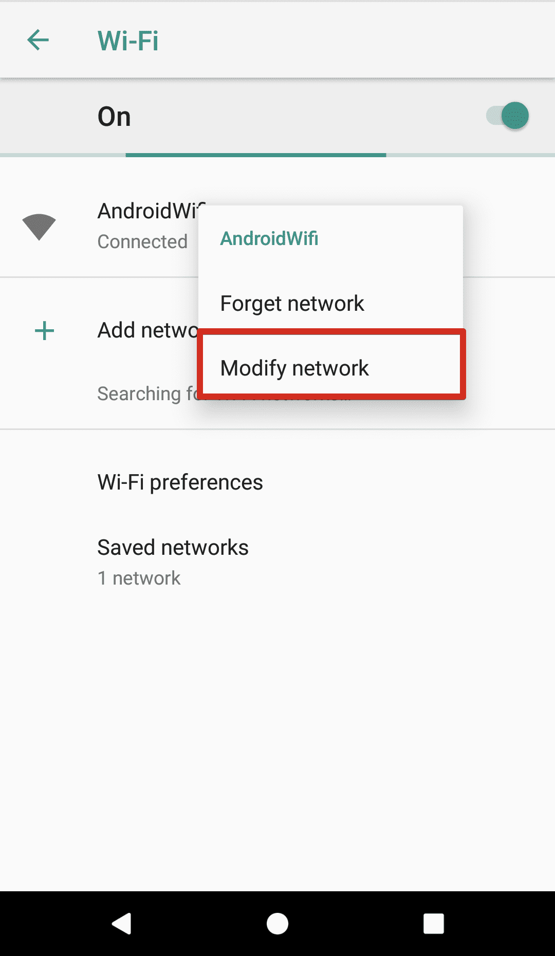 Change DNS on Android 8 - go to Settings > Modify network