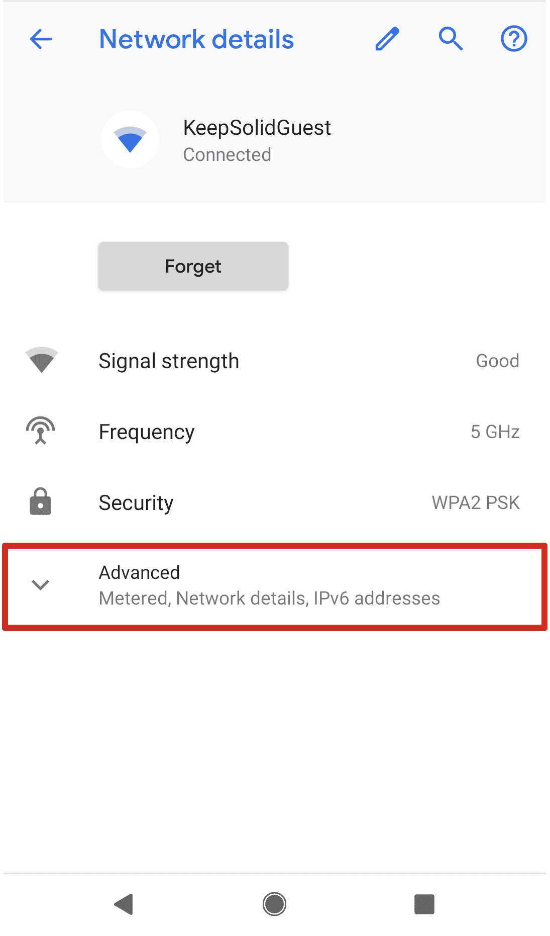 Change DNS on Android: advanced network details