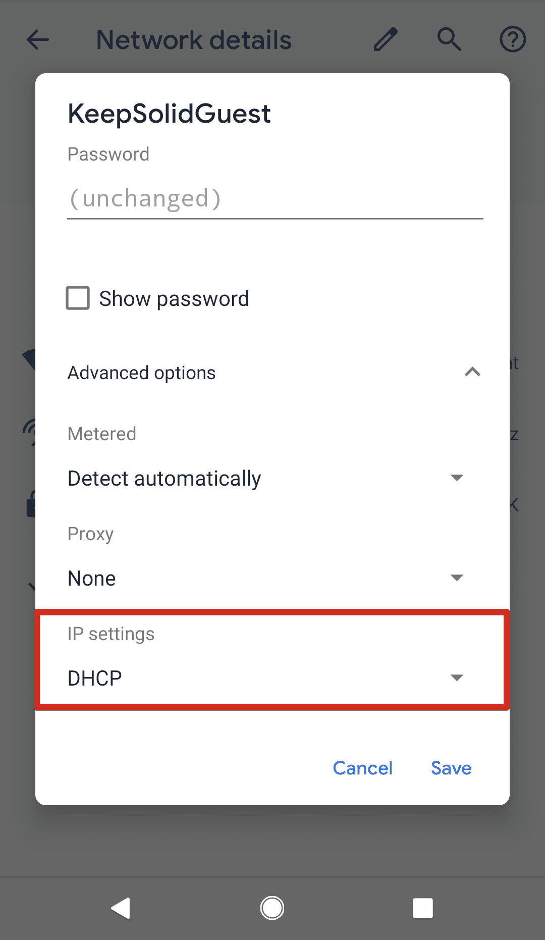 Android DNS Settings > IP settings