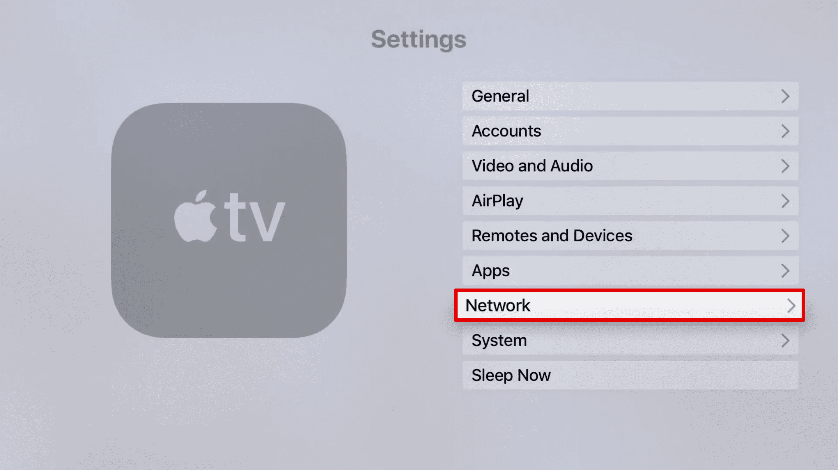 Proceeding to Apple TV settings to change DNS and unblock content