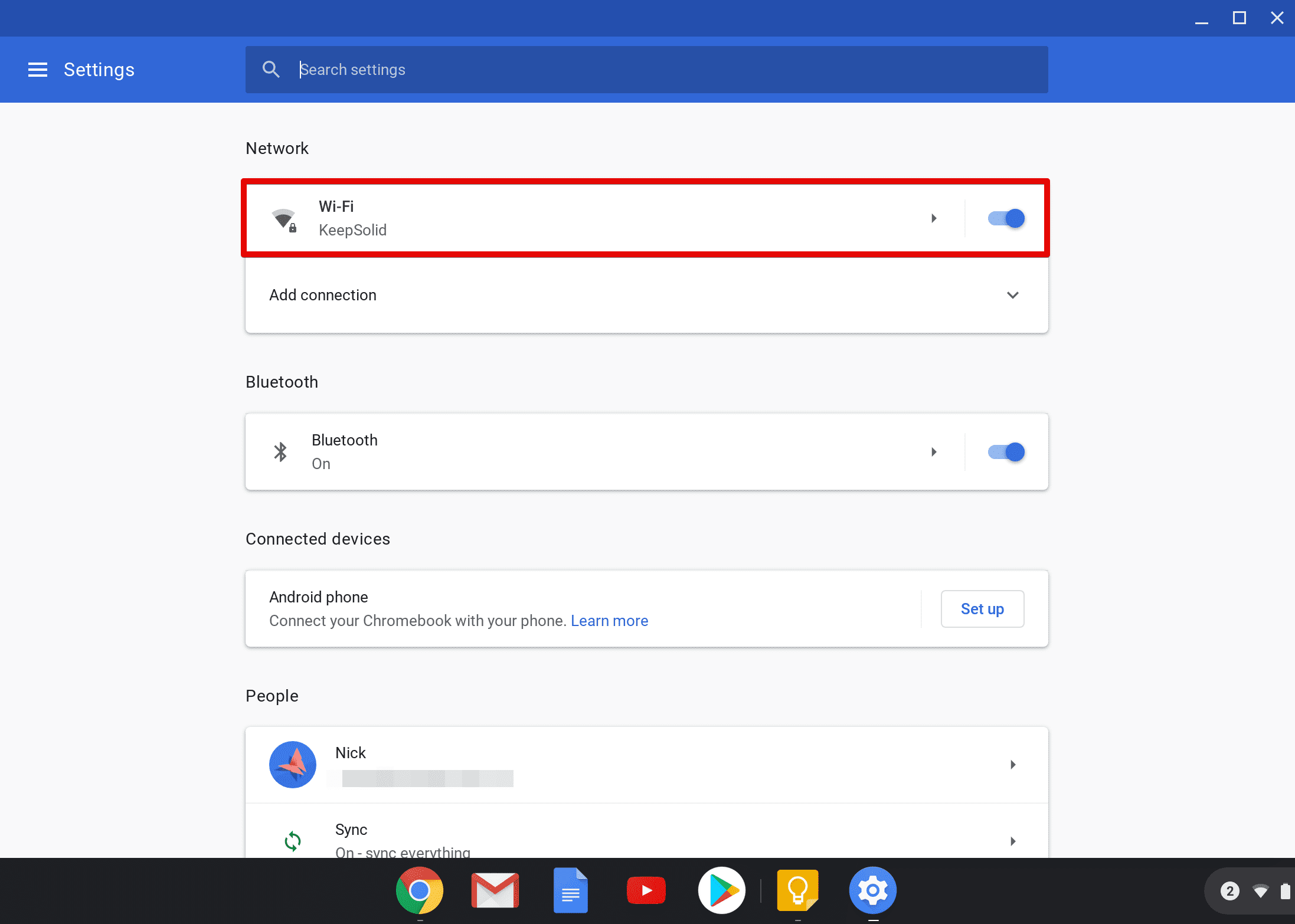 Changing Chrome OS DNS settings > Network