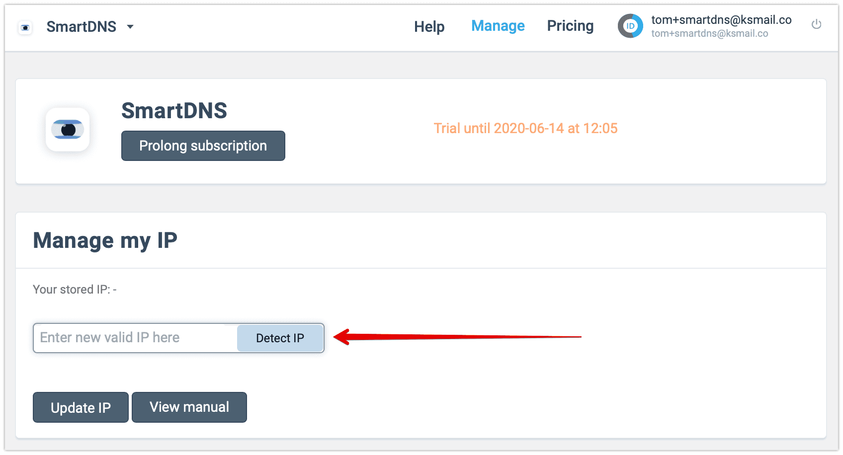 Manage my IP in User Office