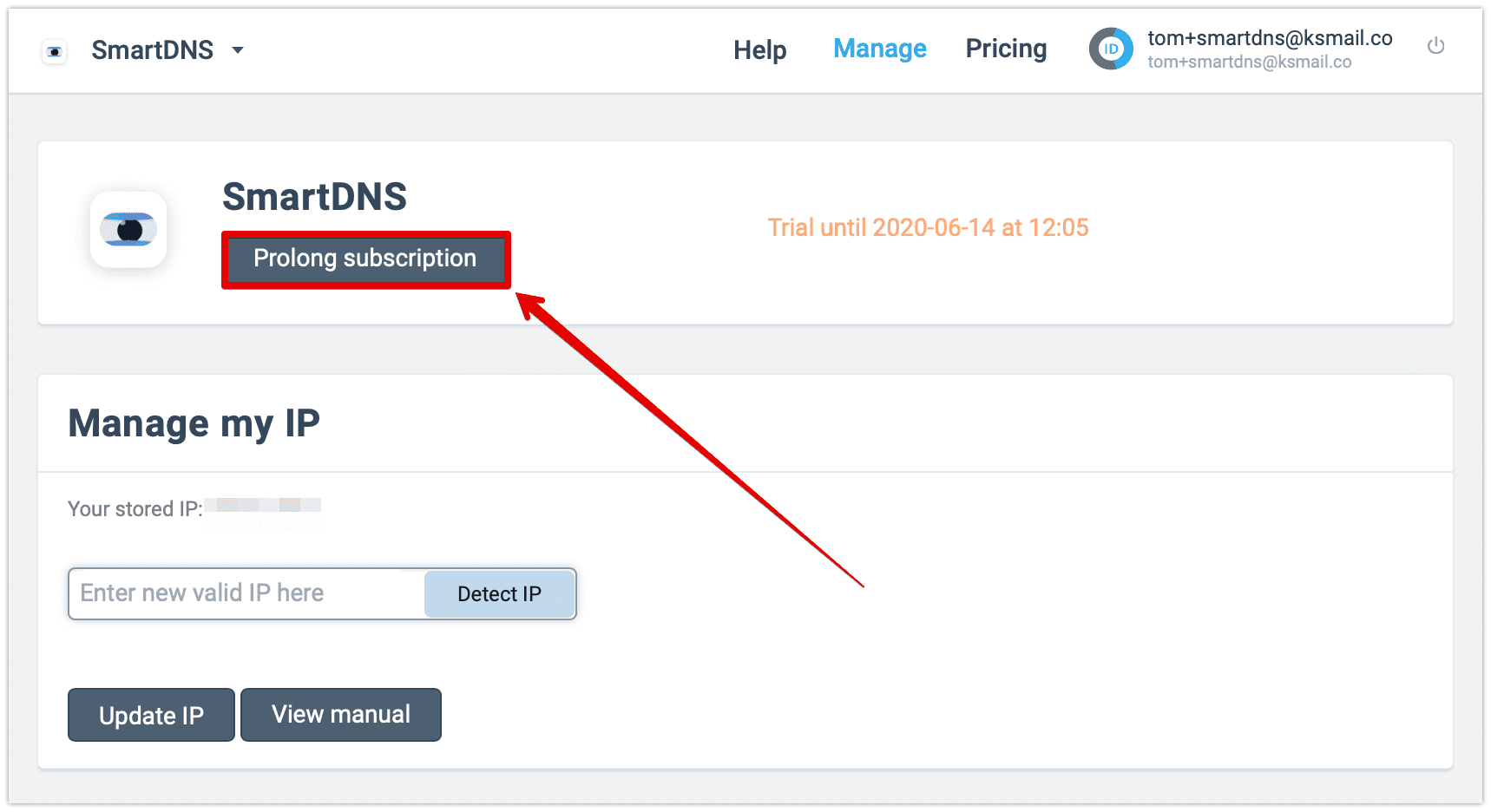 Prolong SmartDNS subscription