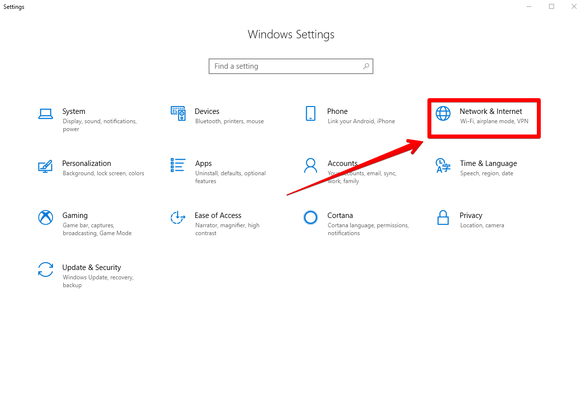 DNS download Windows - choose Network & Internet