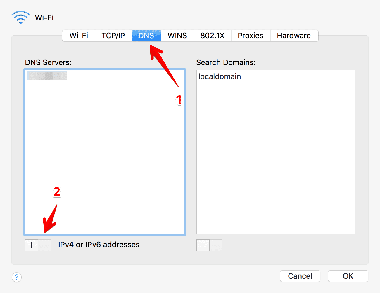 Mac DNS address: add via Network