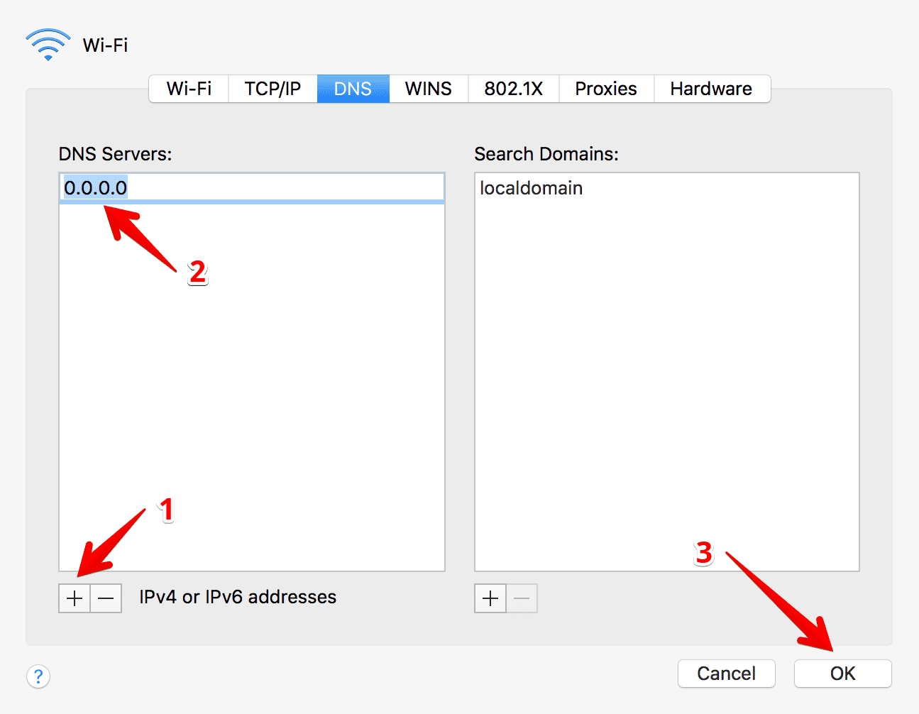 MacOS X Proxy server - how to add DNS IP